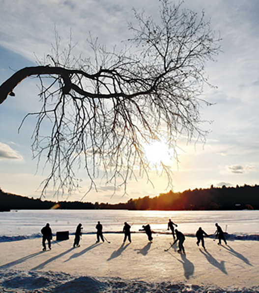 Students skating on Pearly Pond