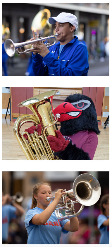 Pep band playing instruments